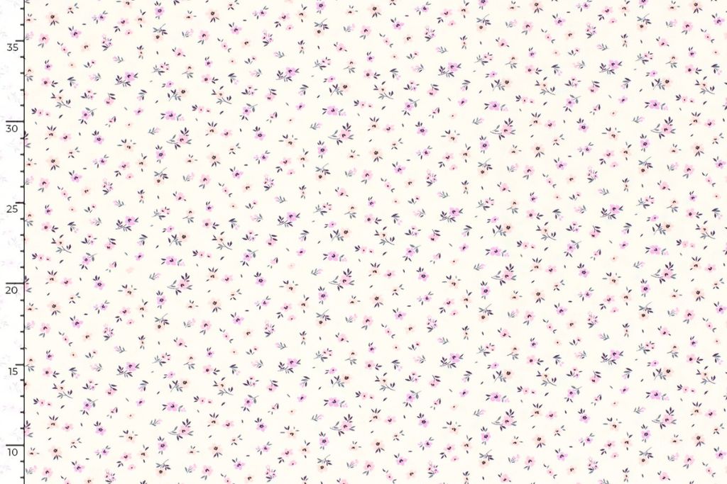 Jersey mit kleinen Blumen, Millefleurs, Oekotex, wollweiß, rosa, flieder, 0,5 m