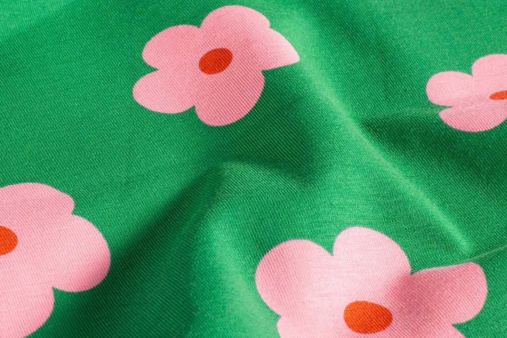 Jersey mit Blumen, grün, rosa, 0,5 m