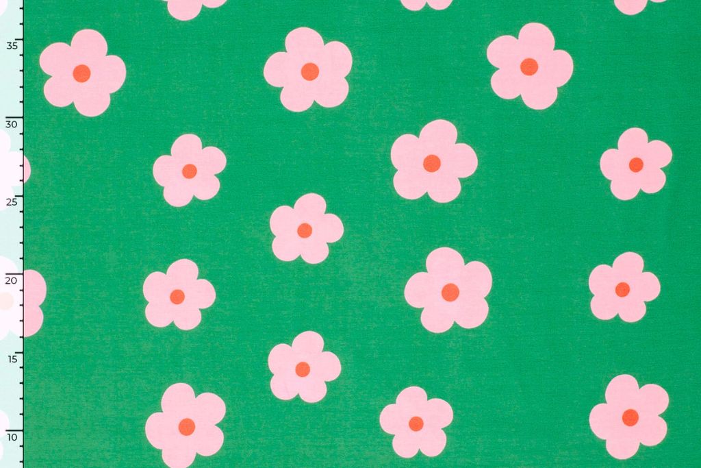 Jersey mit Blumen, grün, rosa, 0,5 m