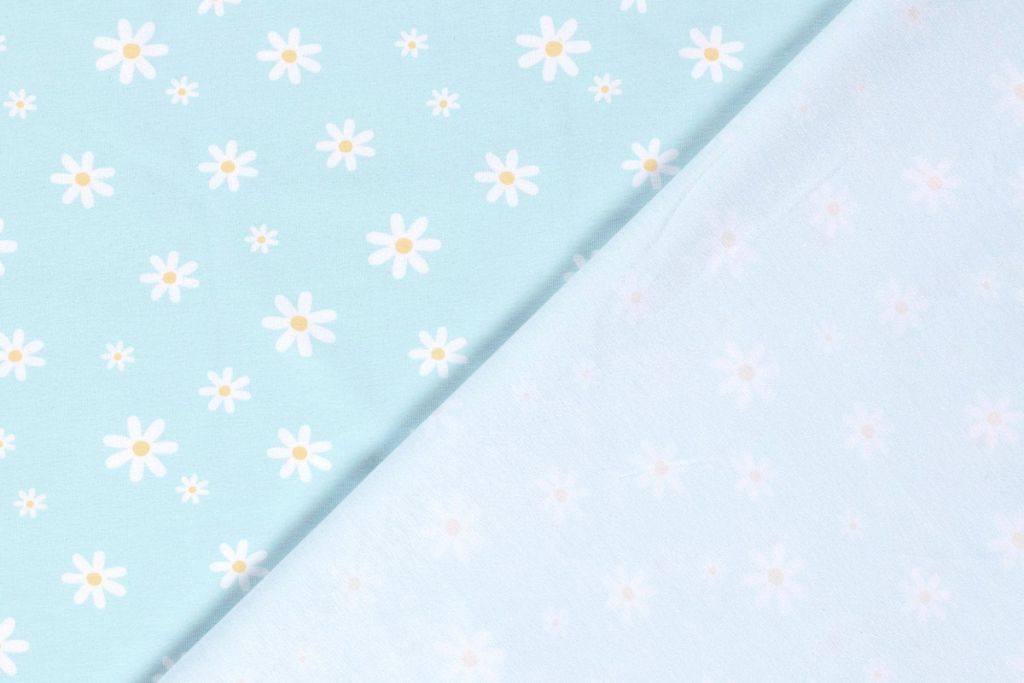 Jersey mit Blumen, hellblau, 0,5 m