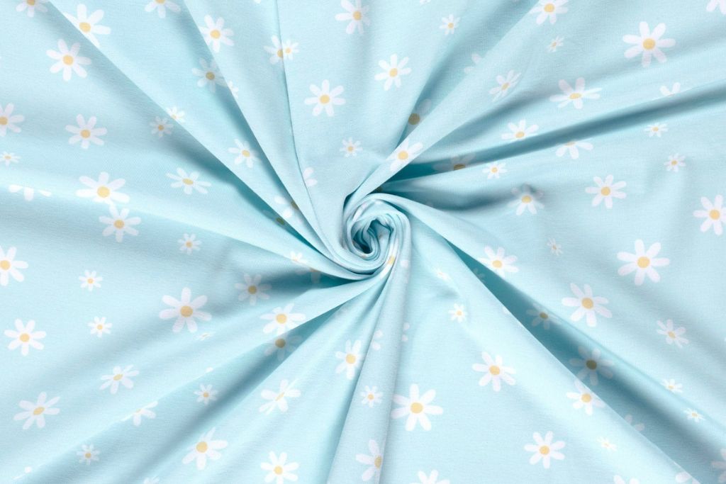 Jersey mit Blumen, hellblau, 0,5 m