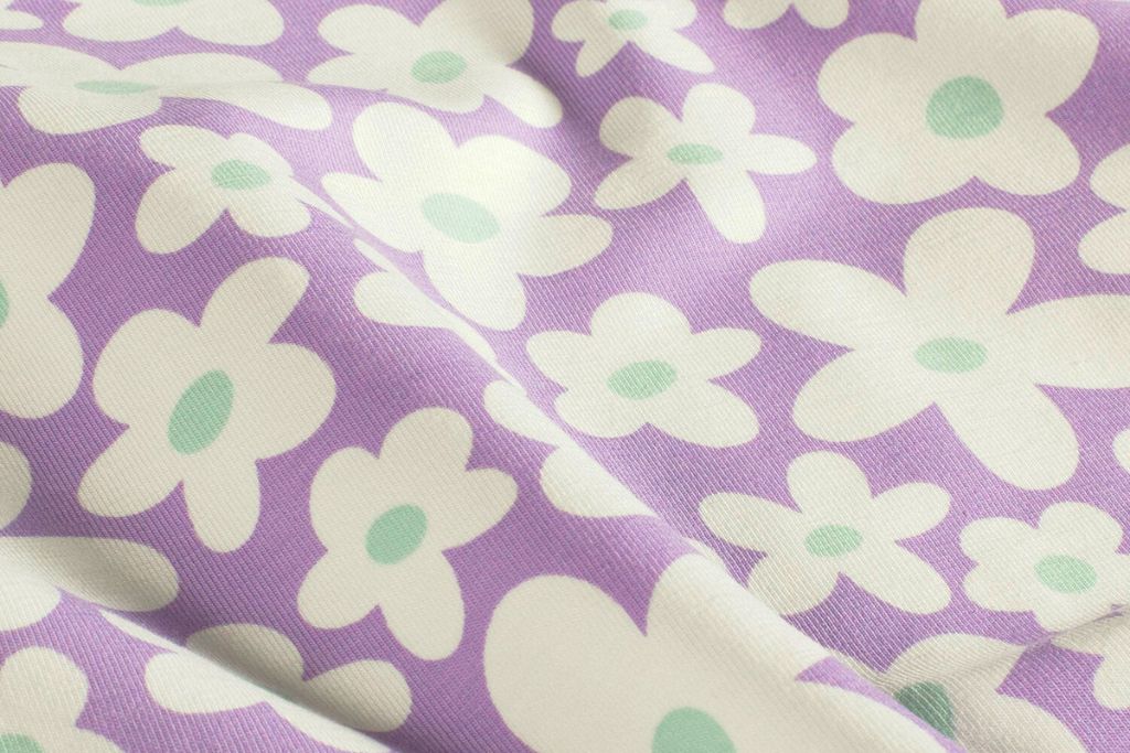 Jersey mit Blumen, lavendel, 0,5 m