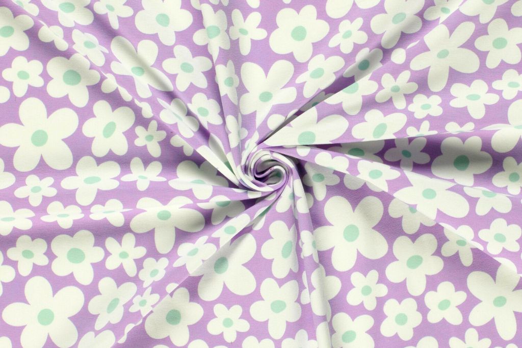 Jersey mit Blumen, lavendel, 0,5 m