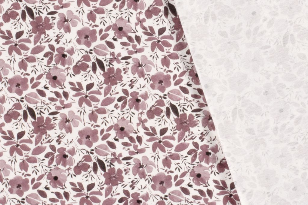 Stoffpaket Jersey + Bündchen mit Blumen, wollweiß, altrosa