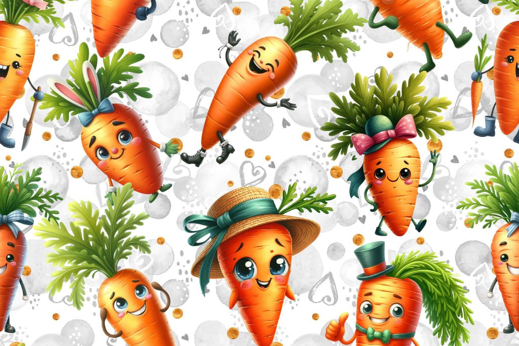 Jersey digital, Cute Carrots, weiß, 0,5 m