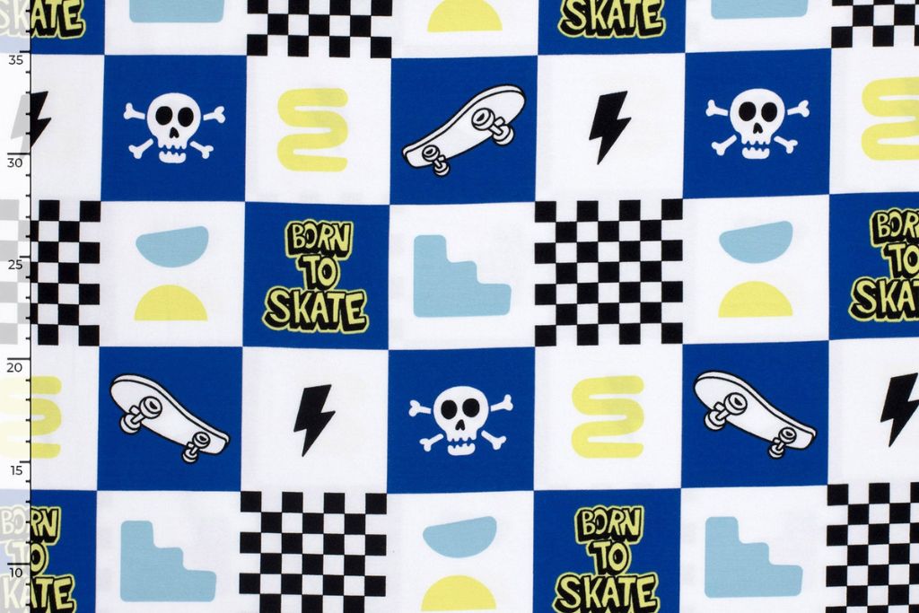 Jersey mit Skateboards, weiß, blau, 0,5 m