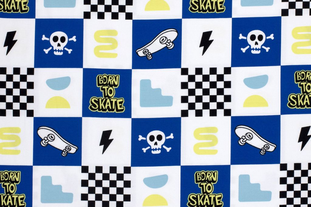 Jersey mit Skateboards, weiß, blau, 0,5 m
