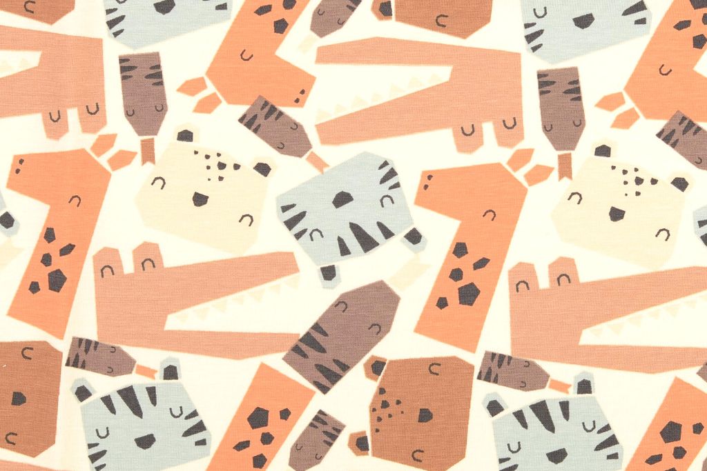 Jersey mit Tieren, beige, apricot, 0,5 m