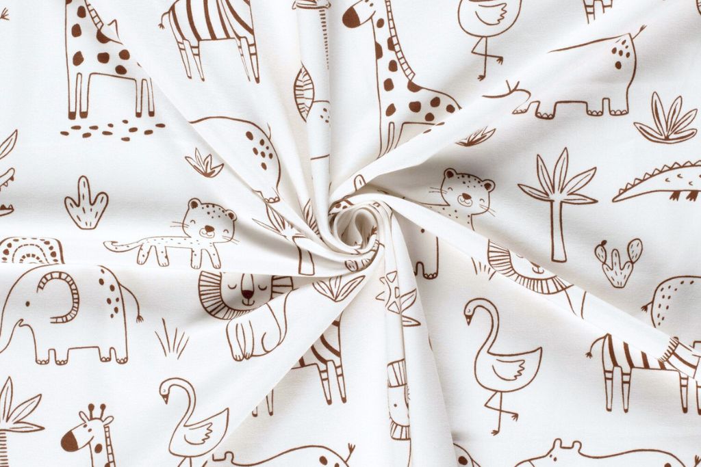 Jersey mit Safari Tieren, wollweiß, braun, 0,5 m
