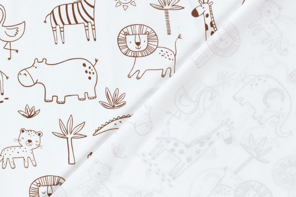 Jersey mit Safari Tieren, wollweiß, braun, 0,5 m