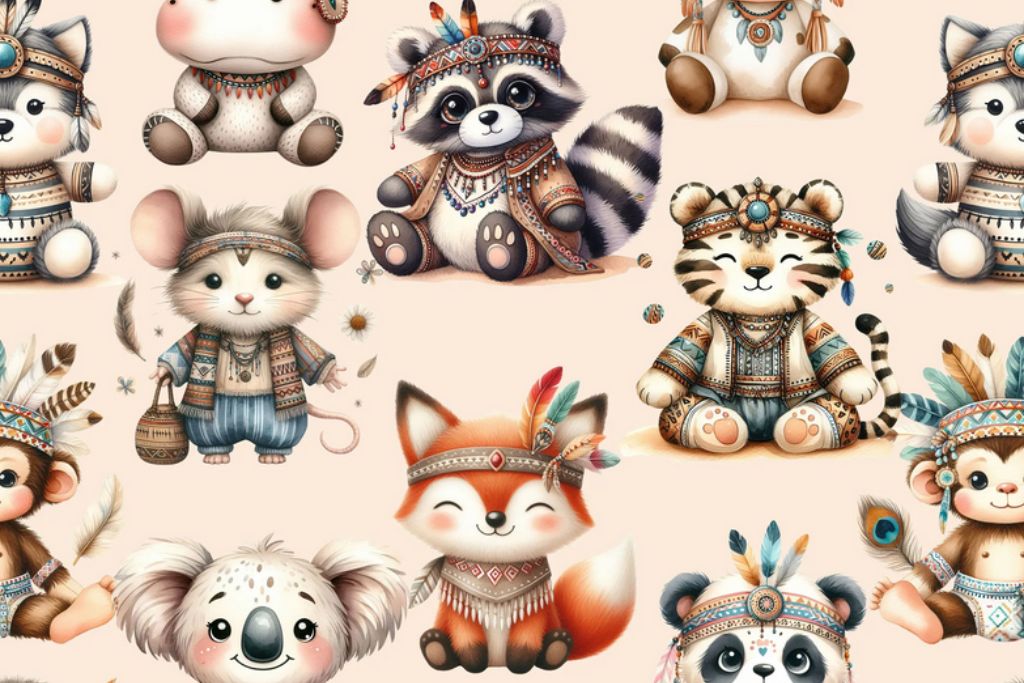 Jersey digital, Woodland Animals, beige, 0,5 m