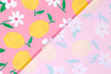 Stoffpaket Jersey + Bündchen mit Zitronen, rosa, weiß