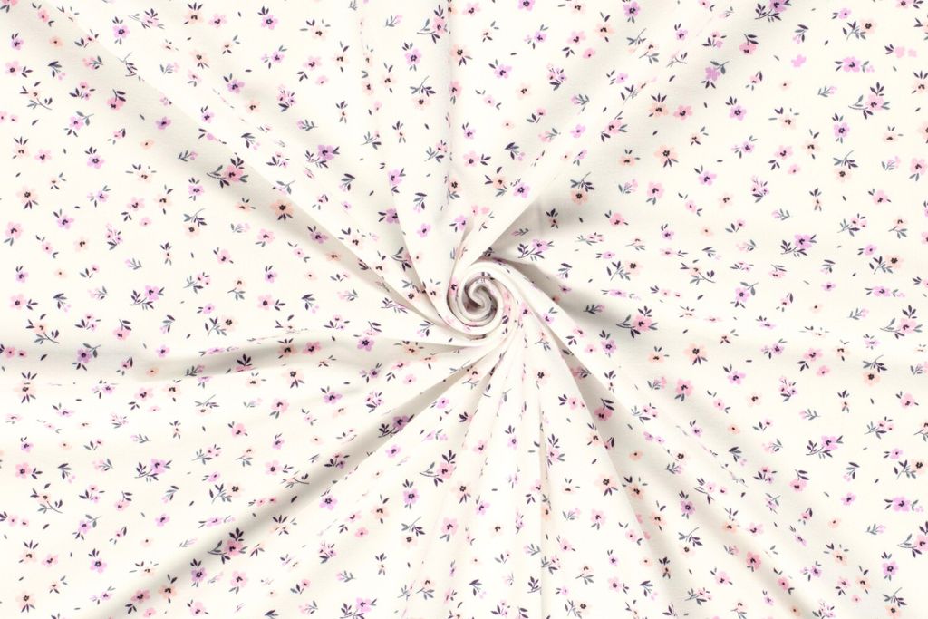 Stoffpaket Jersey + Bündchen mit kleinen Blumen, wollweiß, flieder