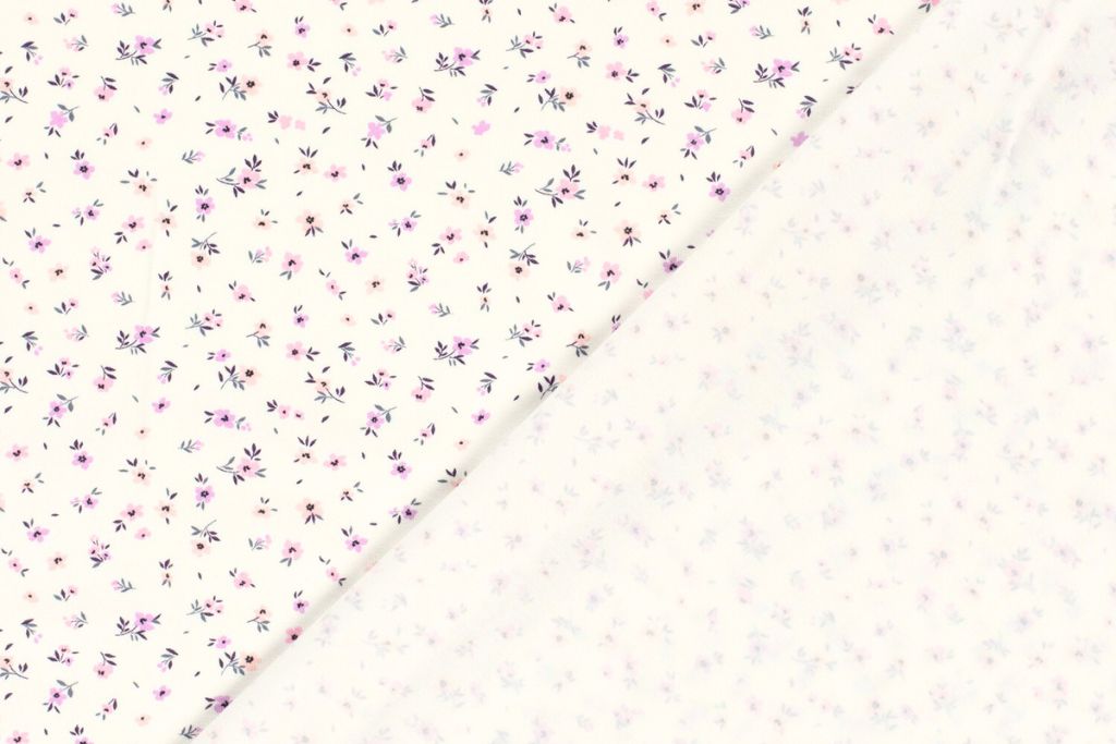 Stoffpaket Jersey + Bündchen mit kleinen Blumen, wollweiß, flieder