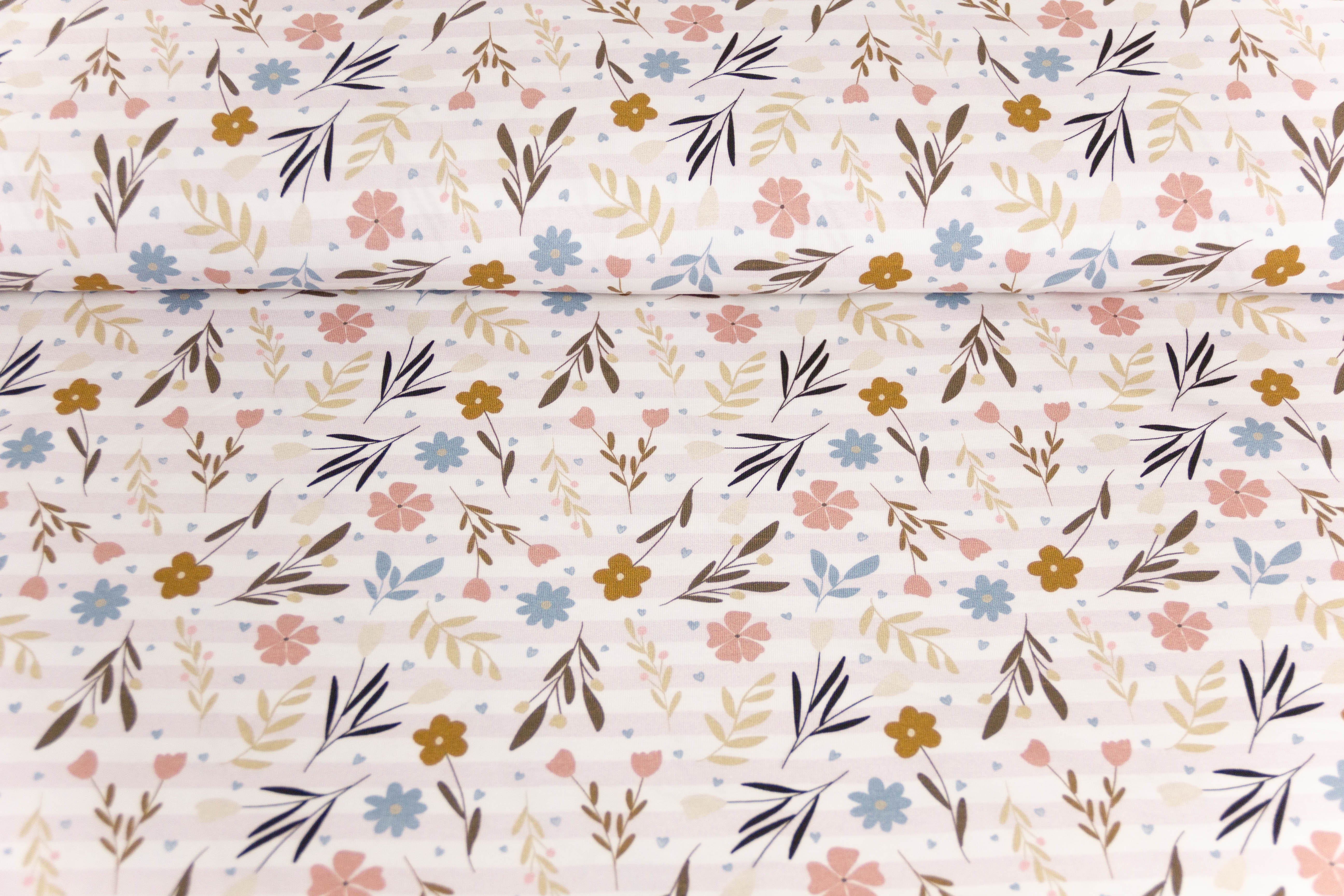 Restmenge 50 cm Jersey mit Blumen, Art.-Nr. 3984 , Fräulein von Julie, weiß