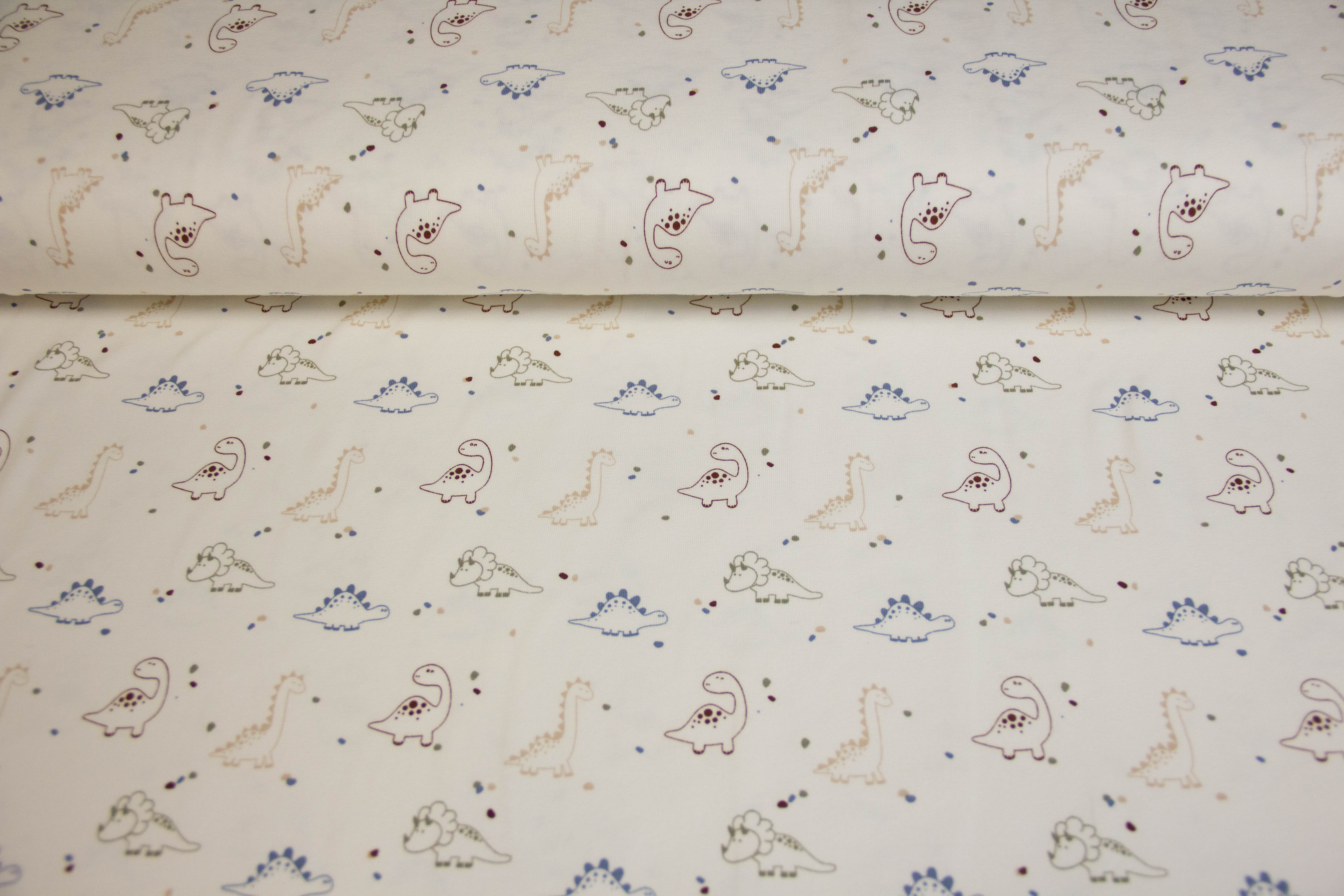 Jersey mit Dinosauriern, ecru, 0,5 m