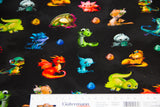 Stoffpaket Jersey + Bündchen, Oekotex, Drachen, schwarz, aqua