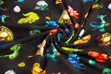 Stoffpaket Jersey + Bündchen, Oekotex, Drachen, schwarz, aqua