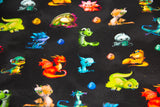 Stoffpaket Jersey + Bündchen, Oekotex, Drachen, schwarz, aqua