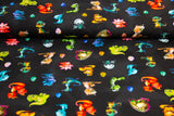 Stoffpaket Jersey + Bündchen, Oekotex, Drachen, schwarz, aqua