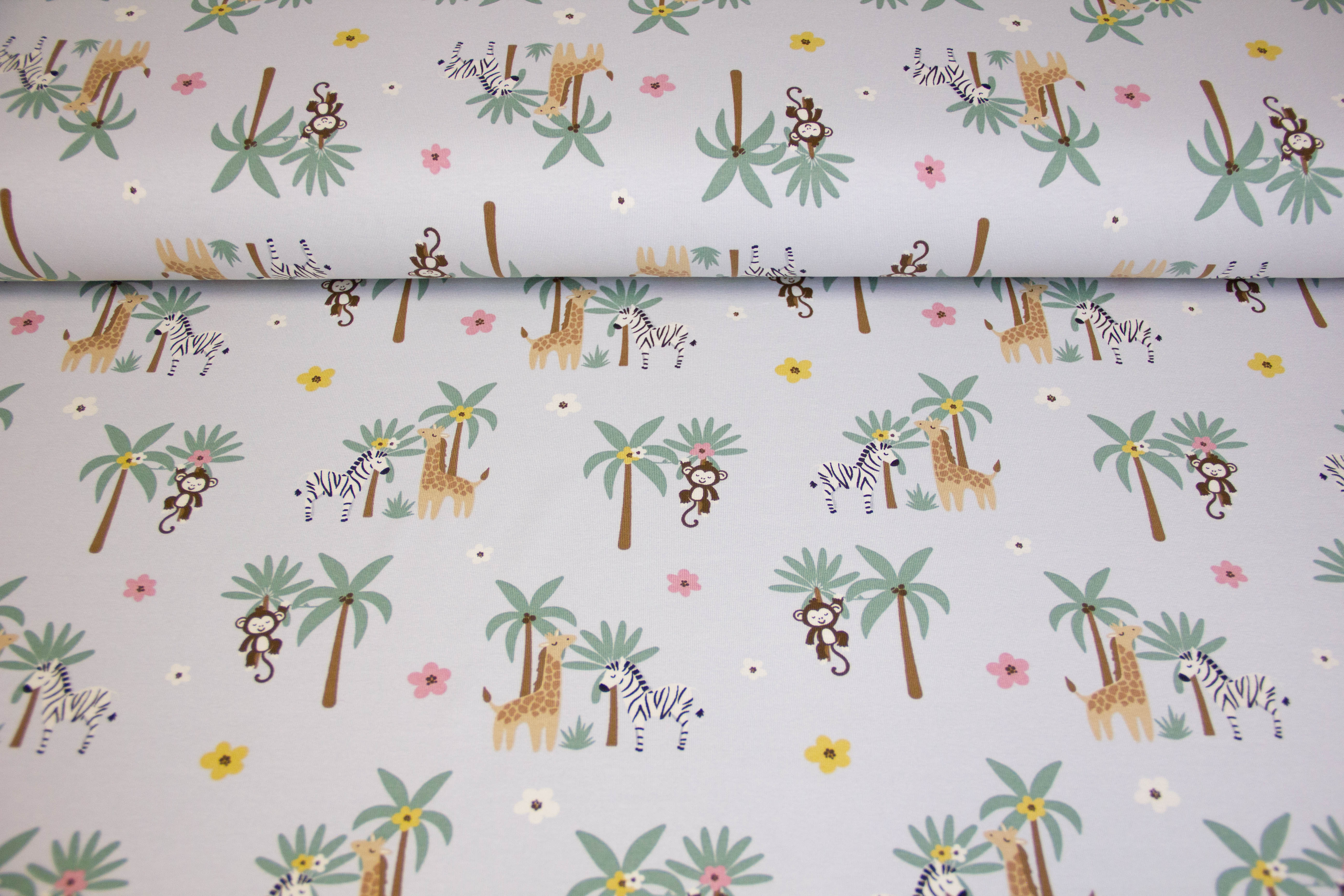 Kombi-Stoffpaket Jersey Dschungeltieren, naturweiß, hellgrau