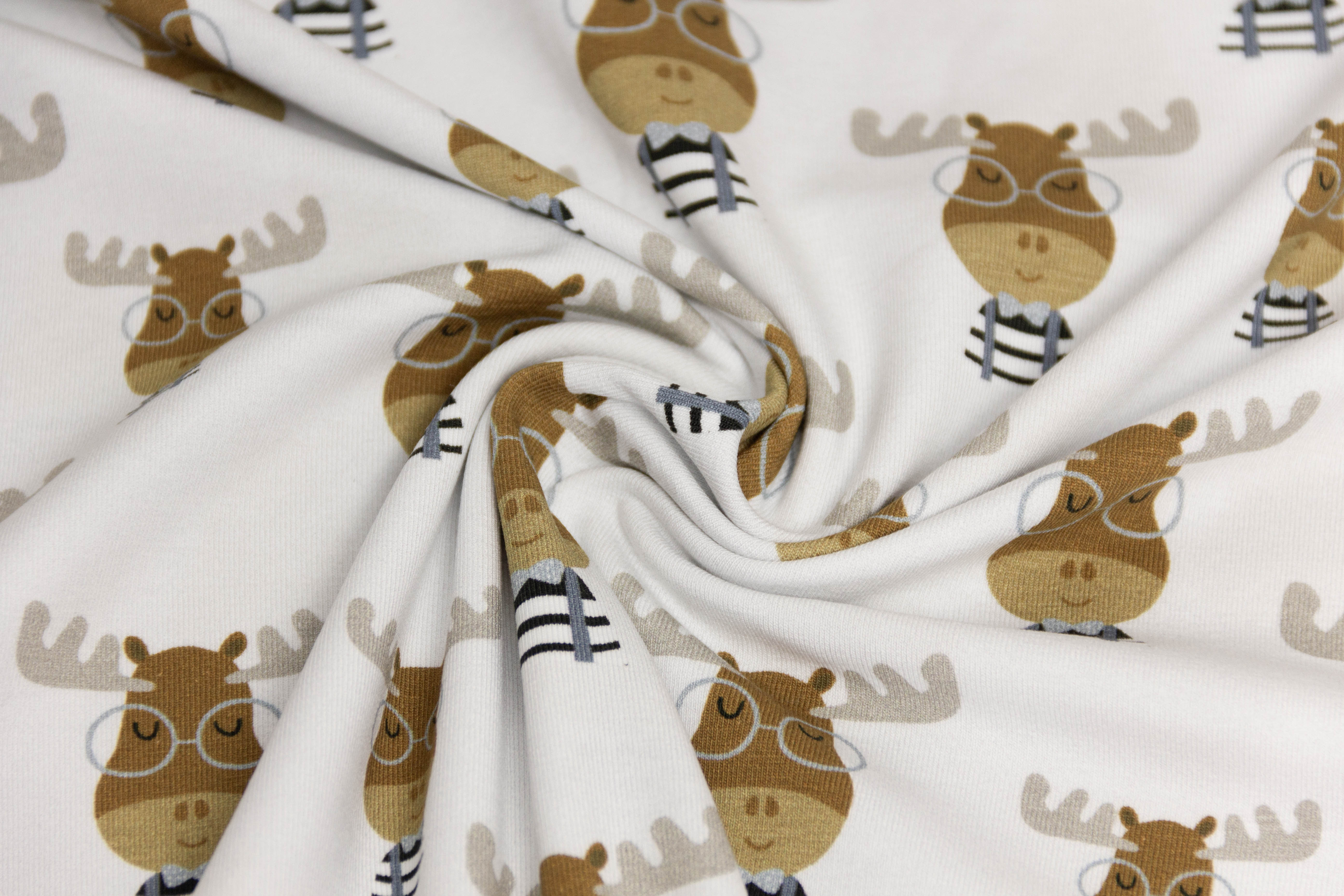 Stoffpaket Jersey + Bündchen mit Elchen, Fräulein von Julie, beige, marine