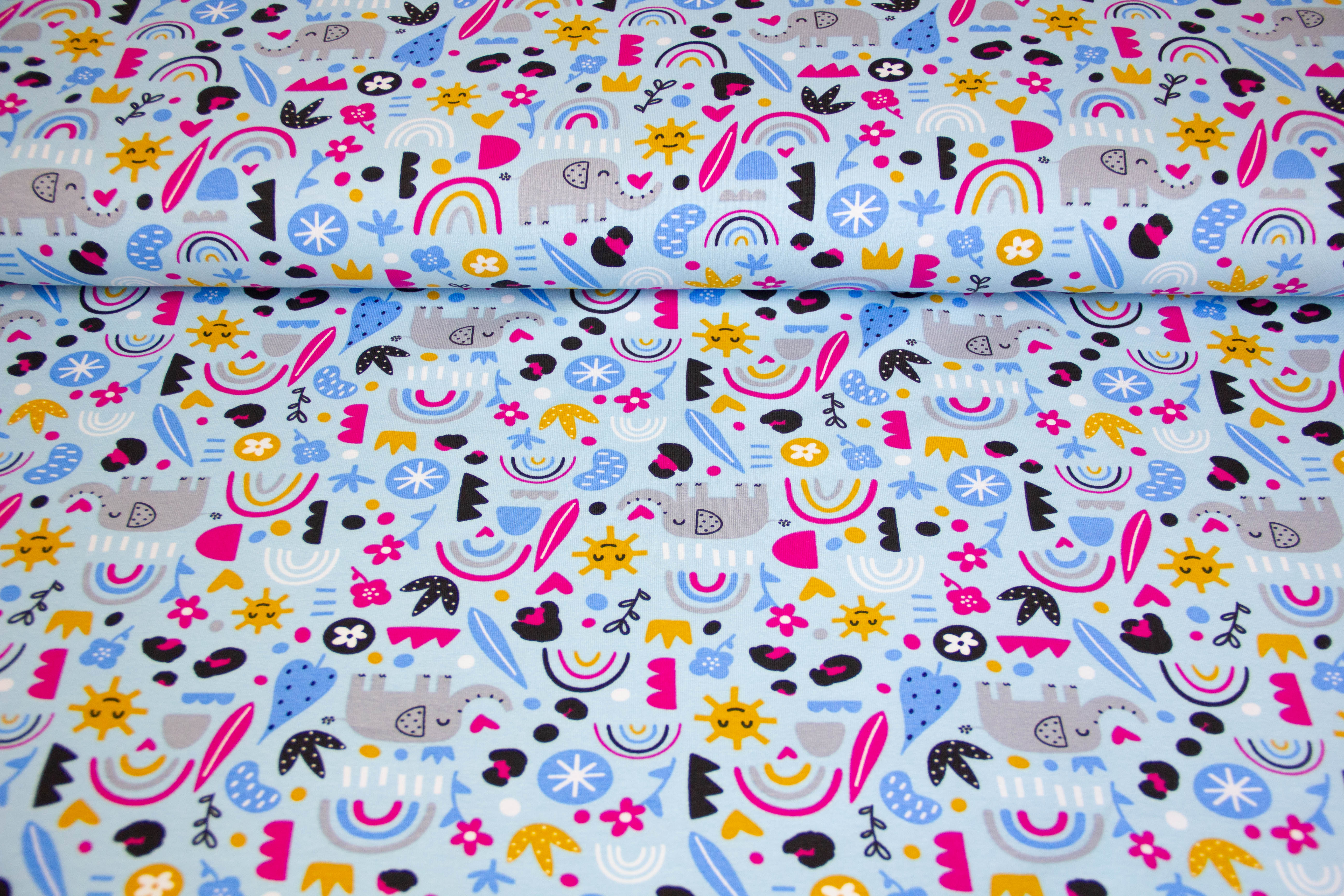 Jersey mit Elefanten, hellblau, 0,5 m