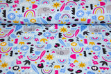 Stoffpaket Jersey + Bündchen mit Elefanten, hellblau, pink