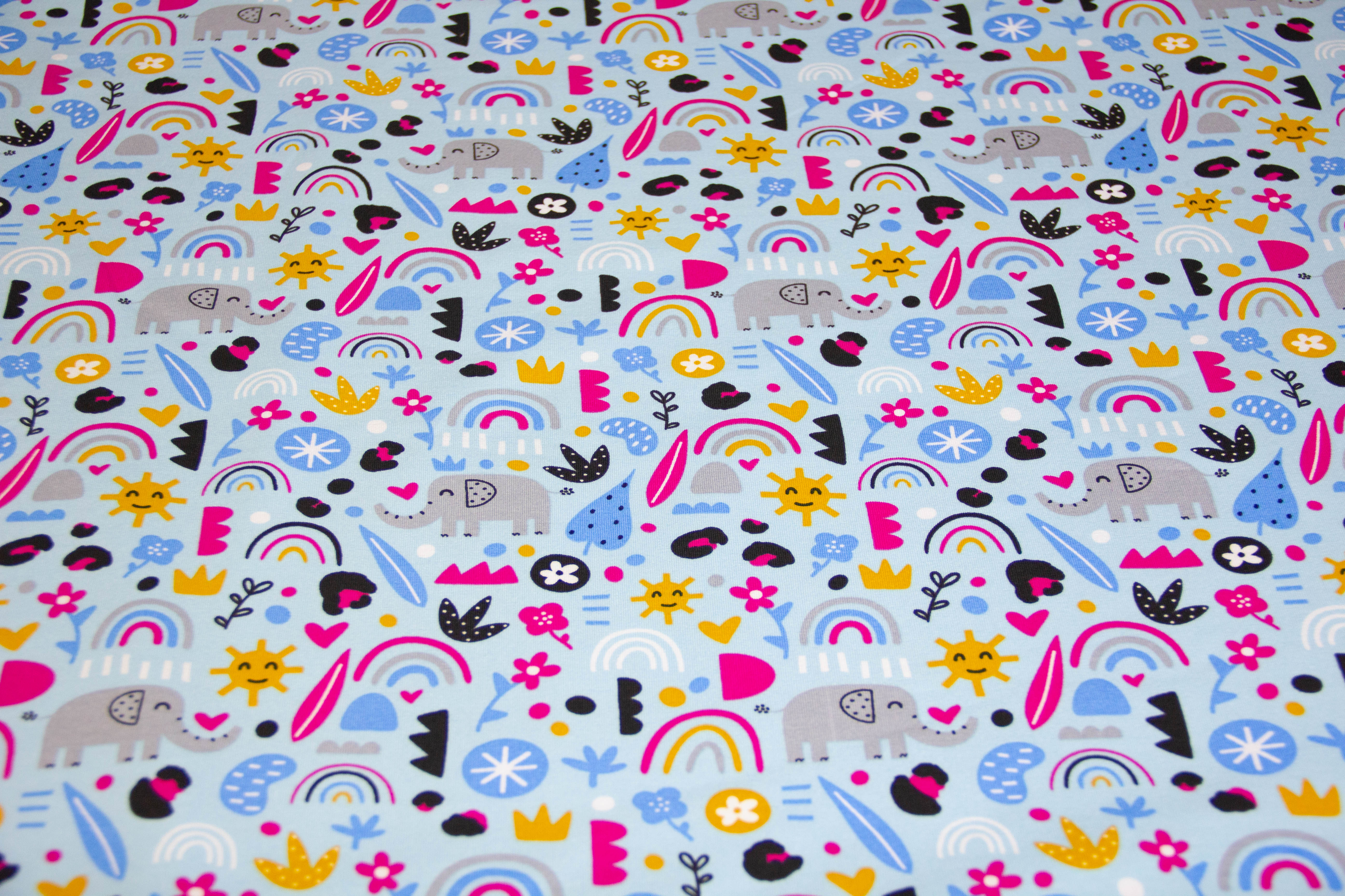 Jersey mit Elefanten, hellblau, 0,5 m
