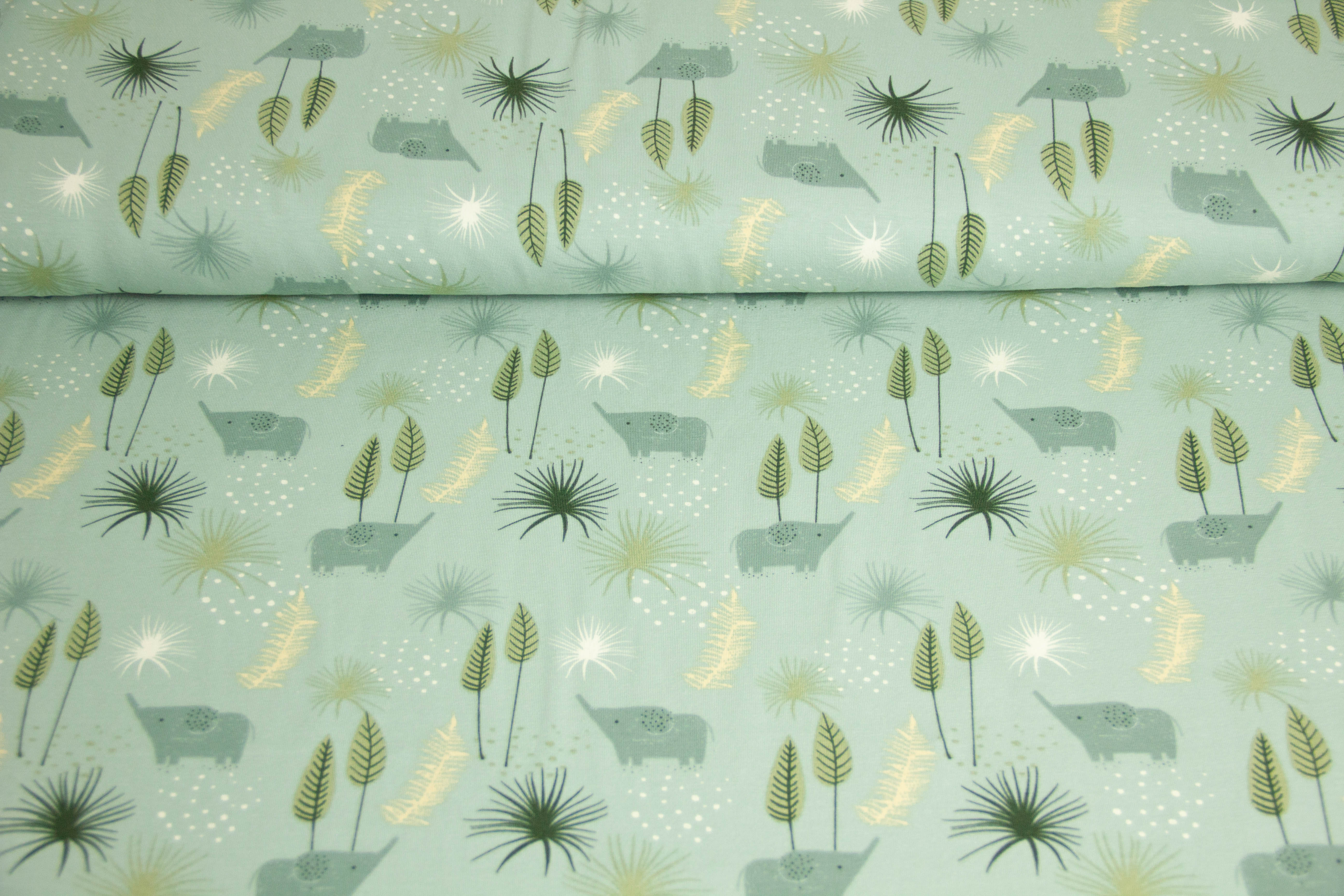 Jersey mit Elefanten, salbei, 0,5 m