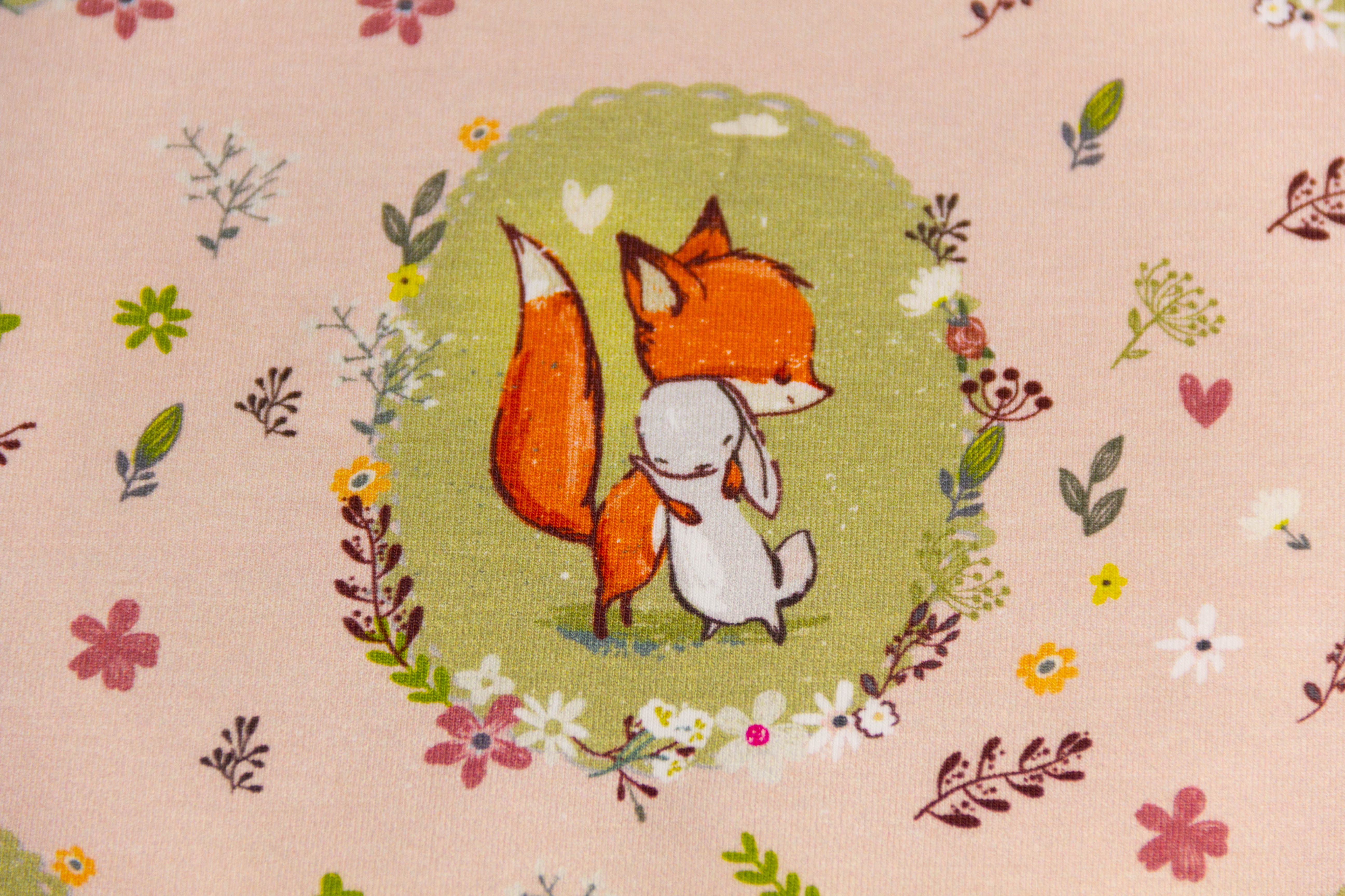 Jersey mit Fuchs und Hase, altrosa, Artikel-Nr. FVJ-4210, Fräulein von Julie, 0,5 m