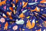 Stoffpaket Jersey + Bündchen mit Füchsen, Fräulein von Julie, dunkelblau, beere