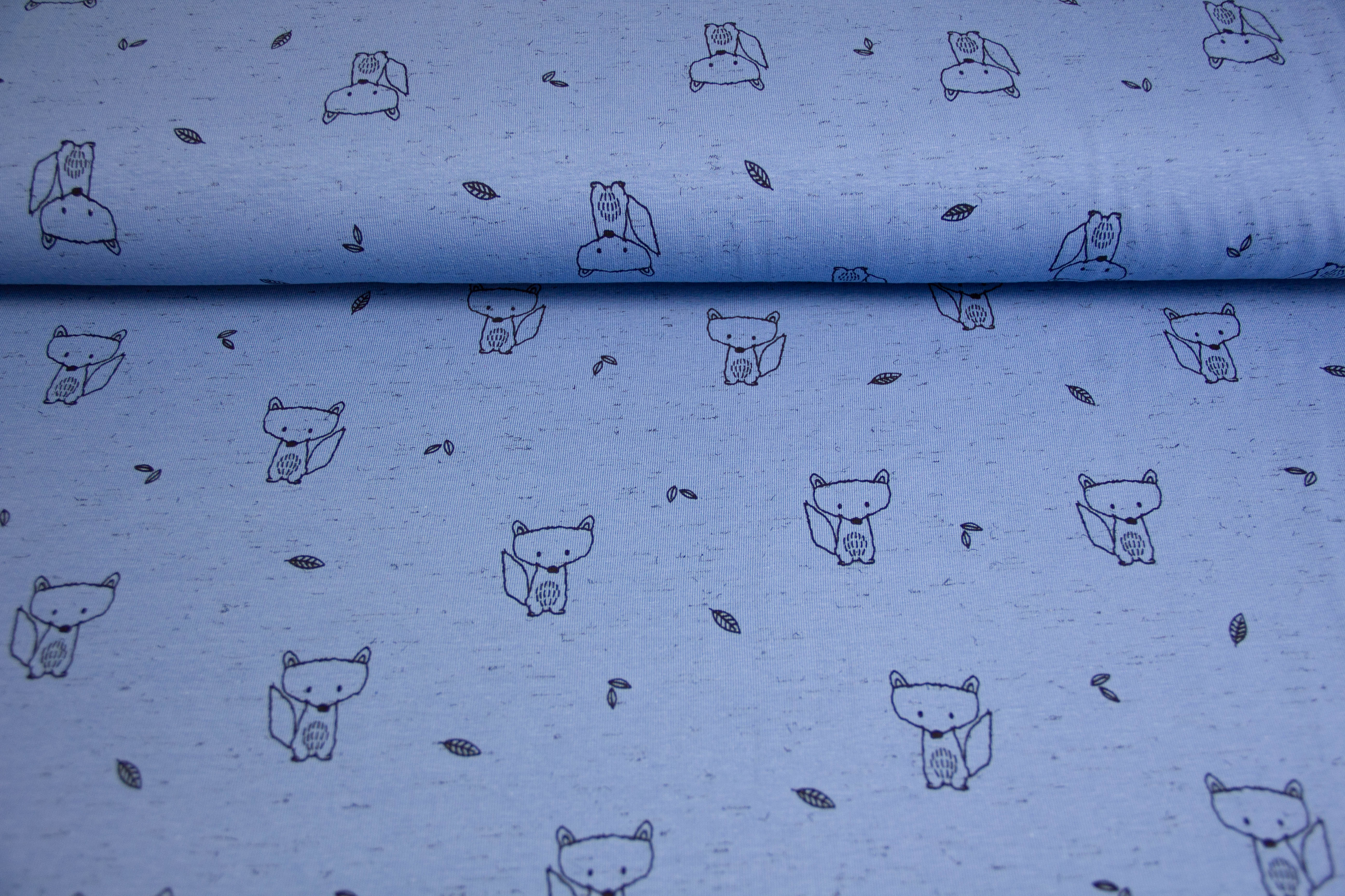Jersey mit Füchsen, jeansblau, 0,5 m