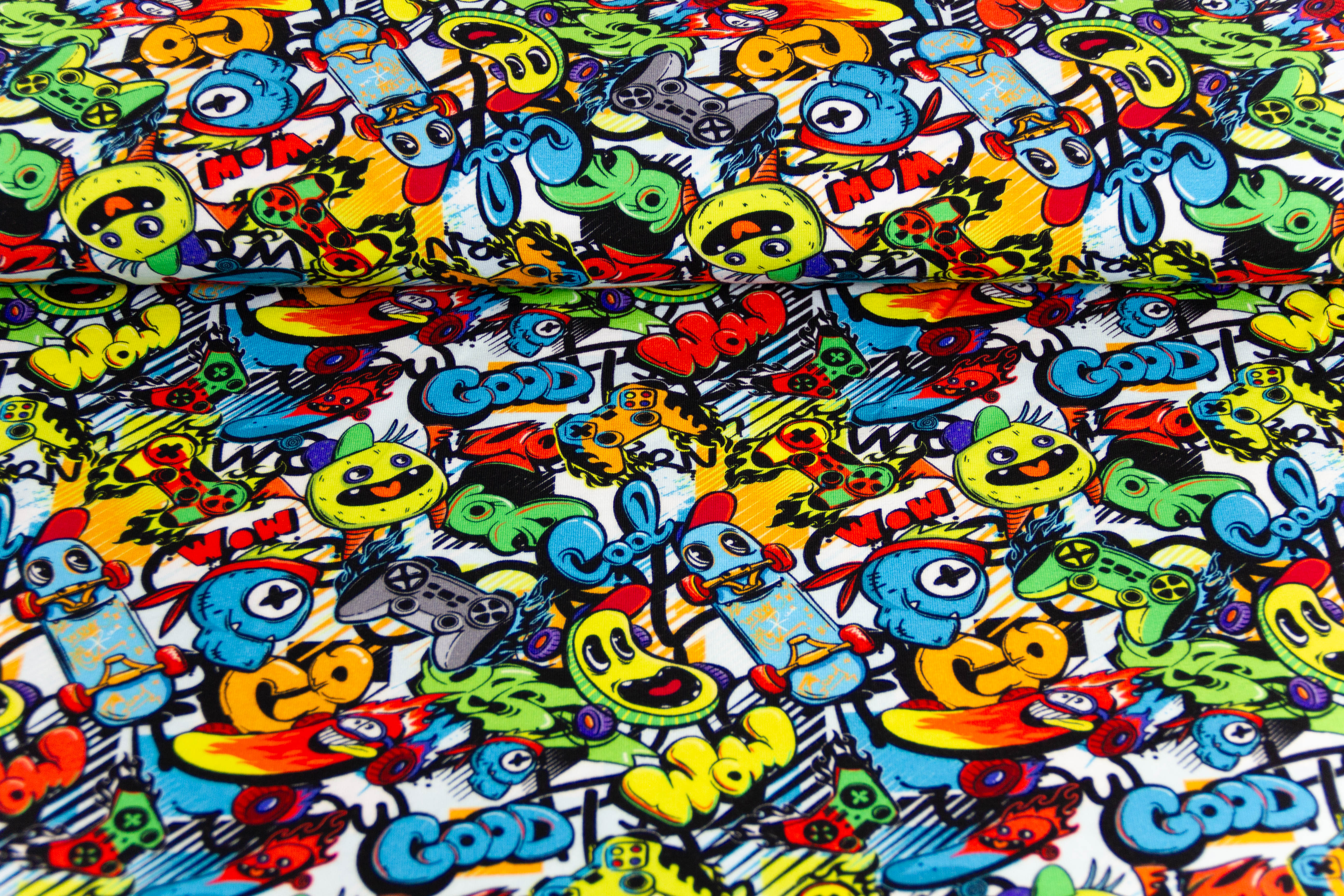 Restmenge 80 cm Jersey Graffiti, bunt