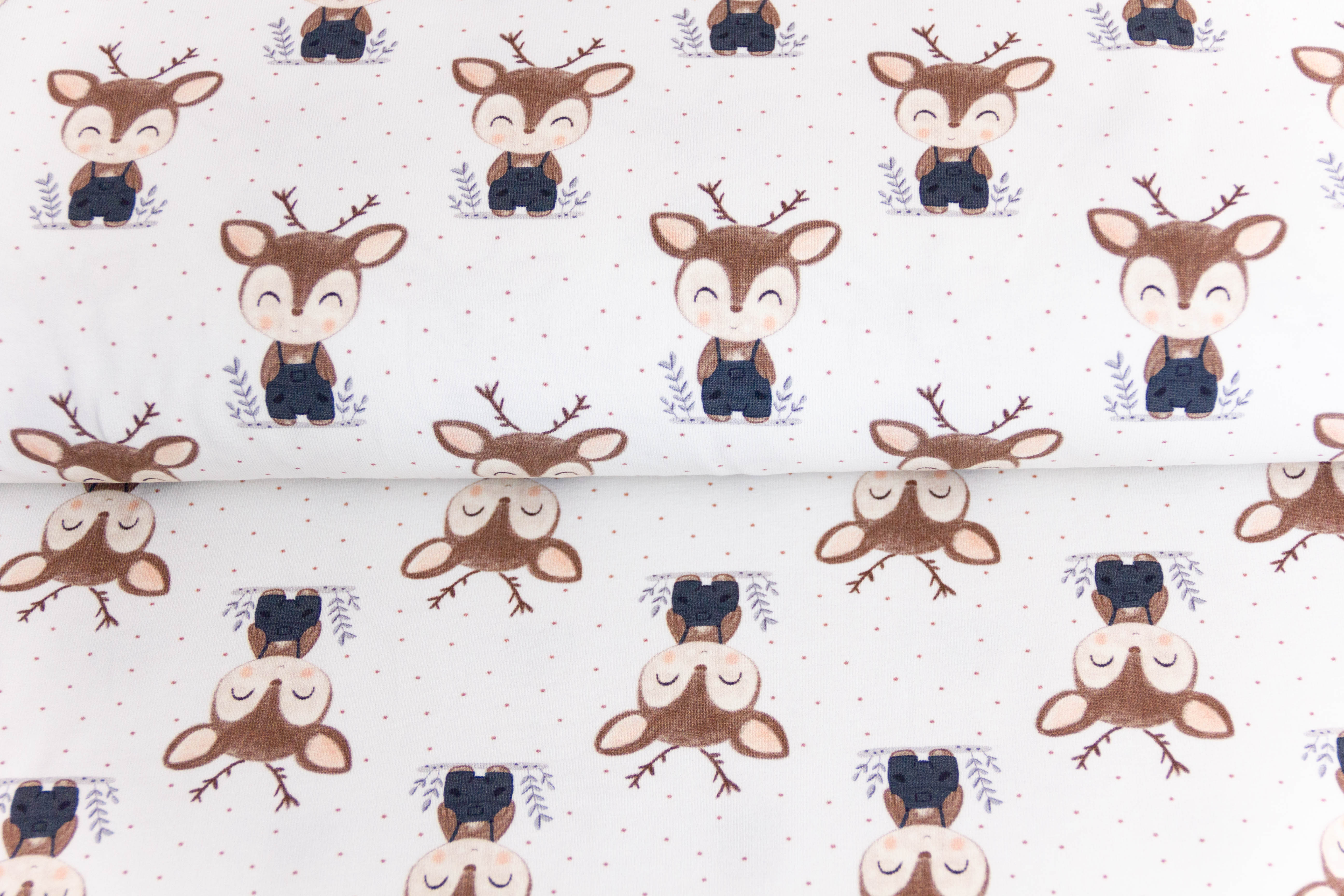 Jersey mit kleinen Hirschen, Fräulein von Julie, ecru, 0,5 m