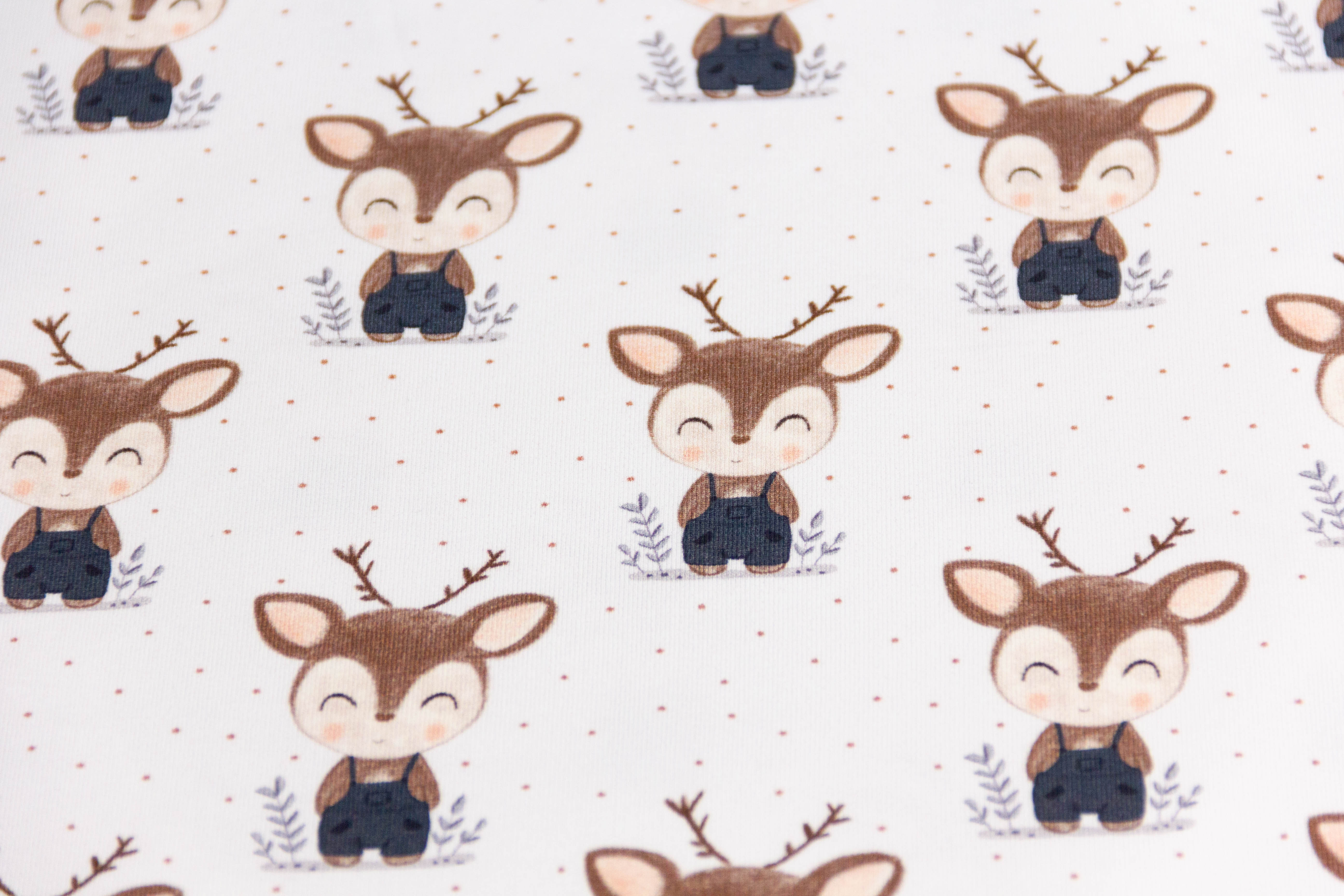 Jersey mit kleinen Hirschen, Fräulein von Julie, ecru, 0,5 m