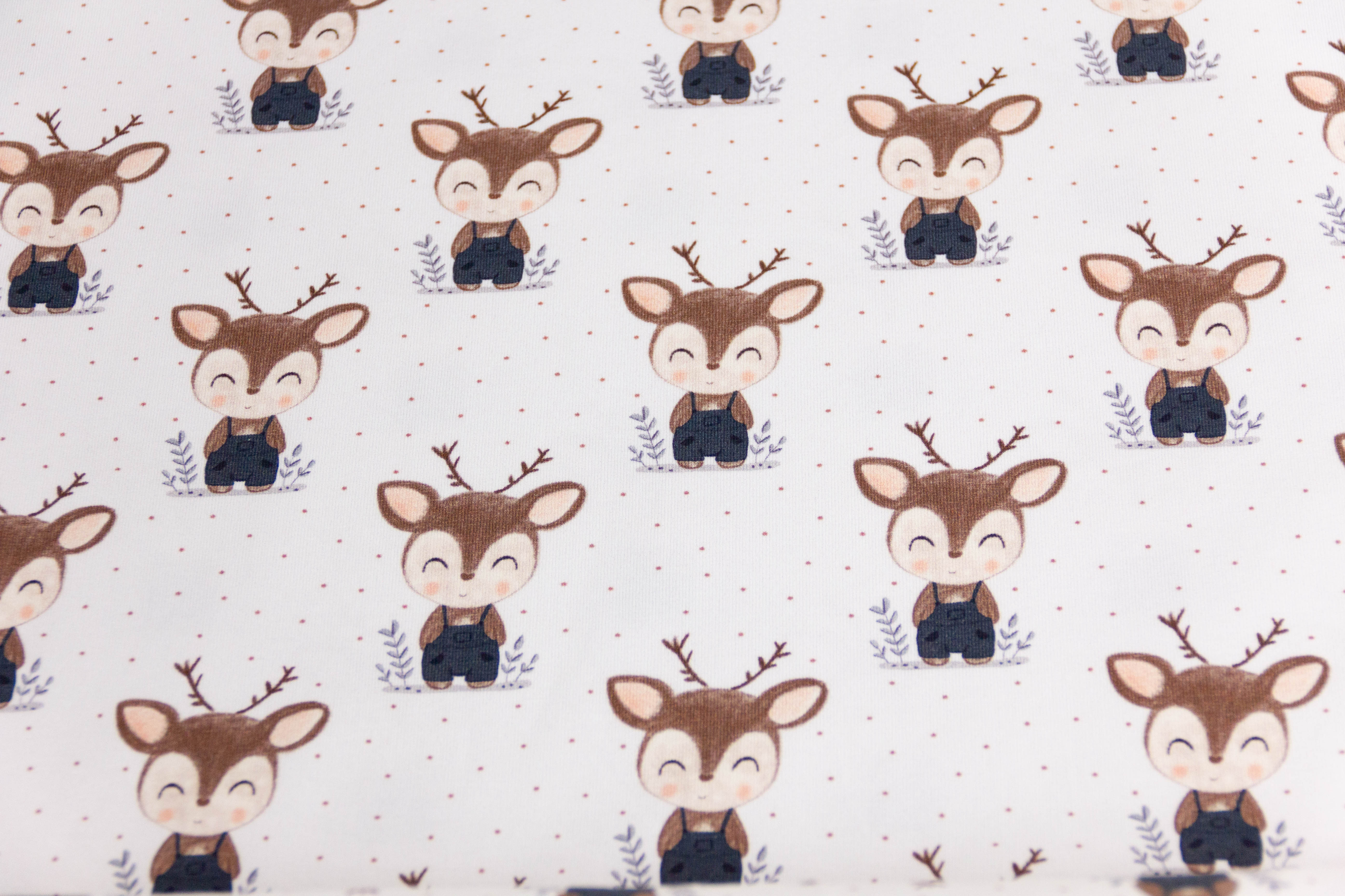 Jersey mit kleinen Hirschen, Fräulein von Julie, ecru, 0,5 m
