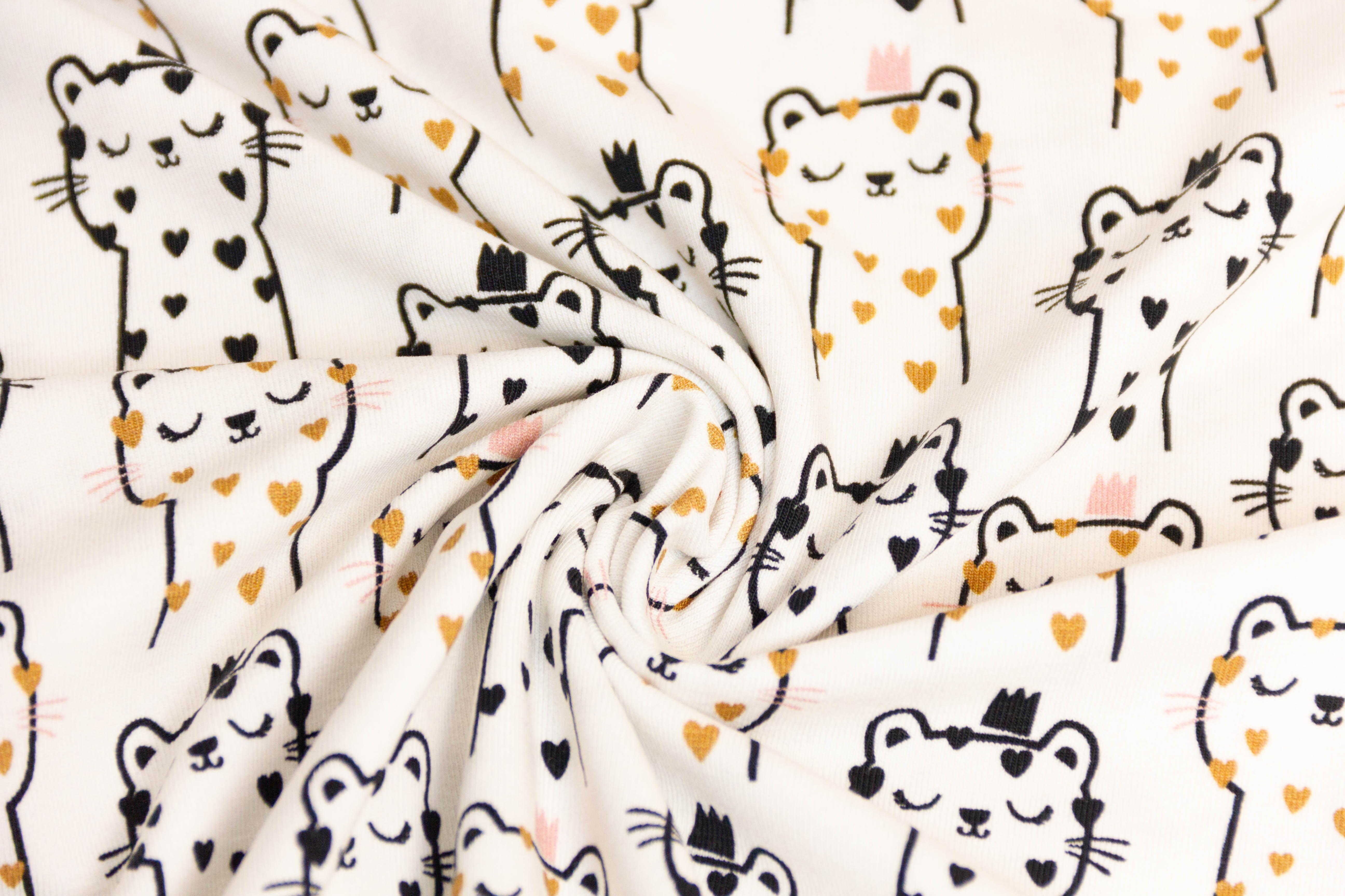 Stoffpaket Jersey + Bündchen mit Katzen, Fräulein von Julie, ecru, altrosa