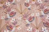Jersey mit Kolibris und Blumen, altrosa, 0,5 m