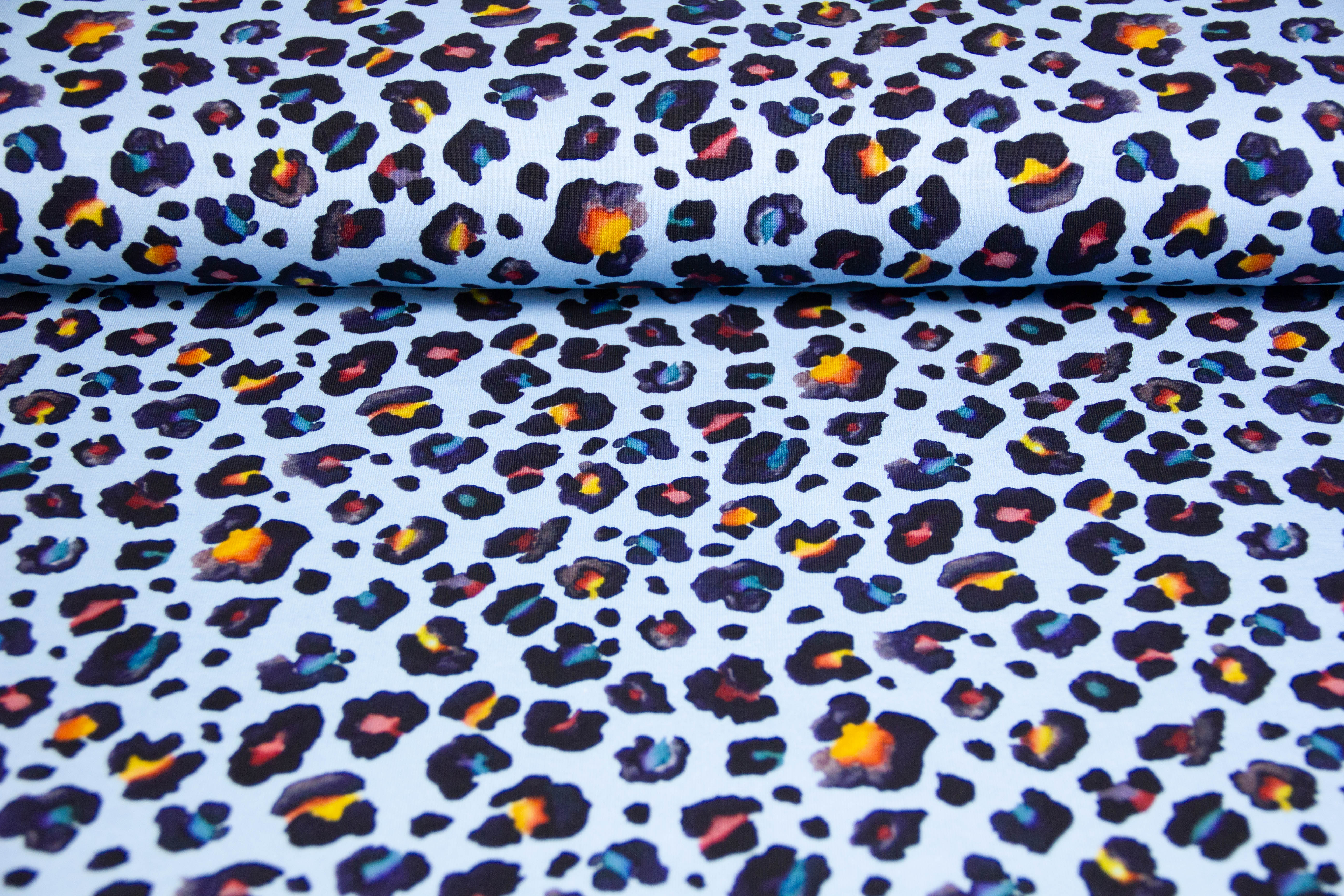 Jersey Leoprint, hellblau, 0,5 m
