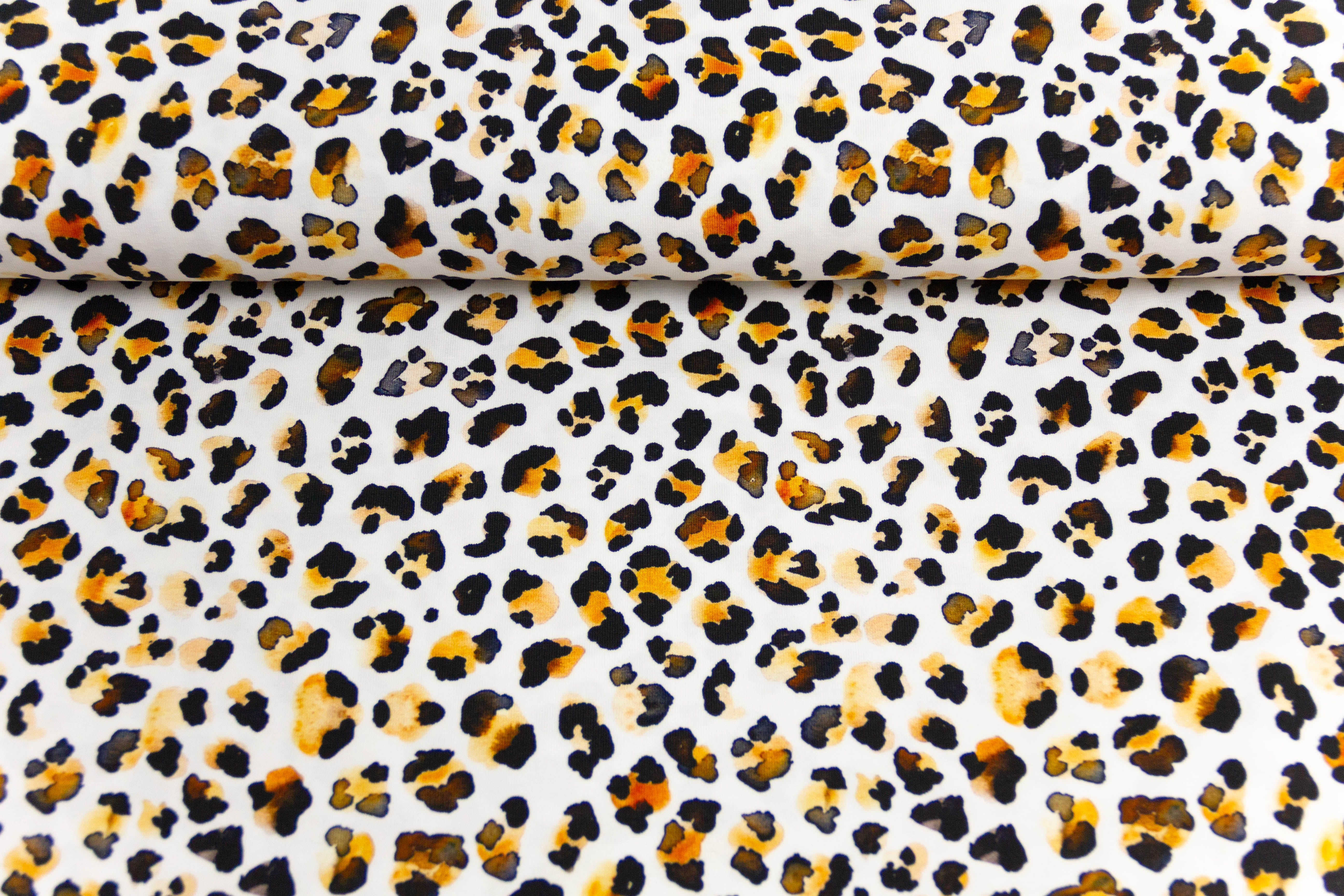 Stoffpaket Jersey + Bündchen Jersey mit Leo Print, Fräulein von Julie, weiß, ocker