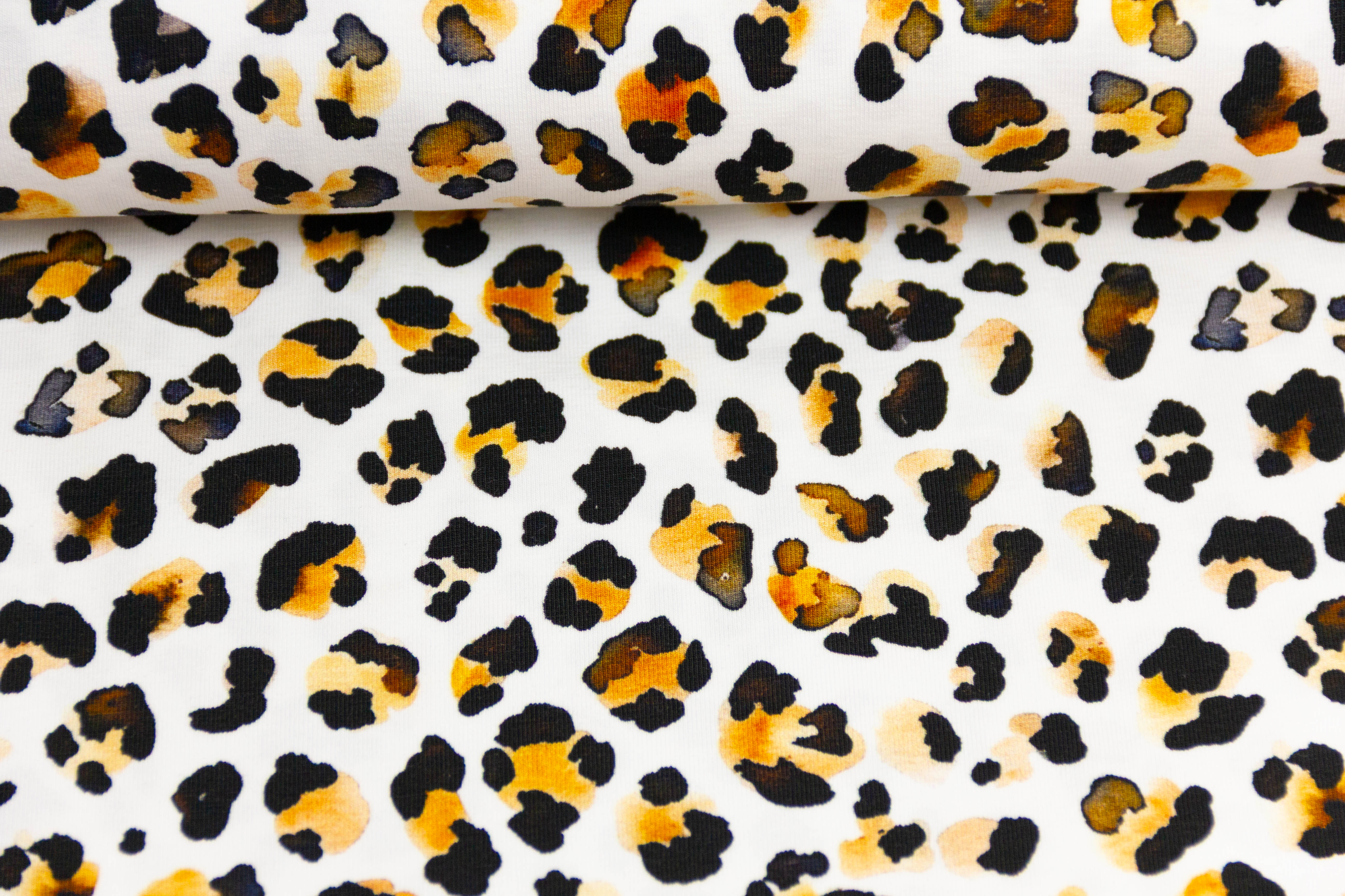 Stoffpaket Jersey + Bündchen Jersey mit Leo Print, Fräulein von Julie, weiß, ocker