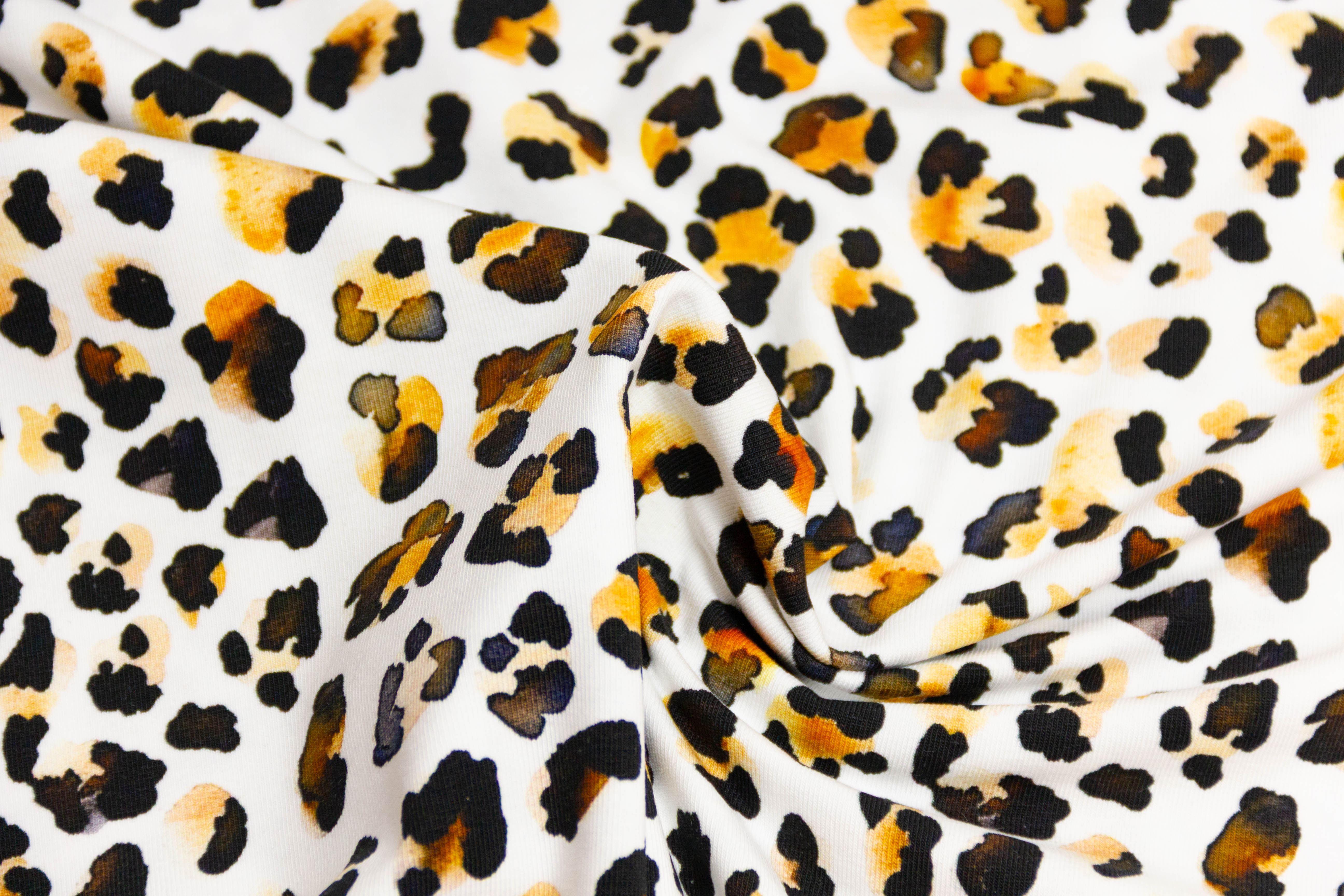 Stoffpaket Jersey + Bündchen Jersey mit Leo Print, Fräulein von Julie, weiß, ocker