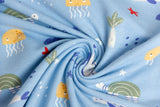 Stoffpaket Jersey + Bündchen mit Meerestieren, maritim, hellblau, hellgrau
