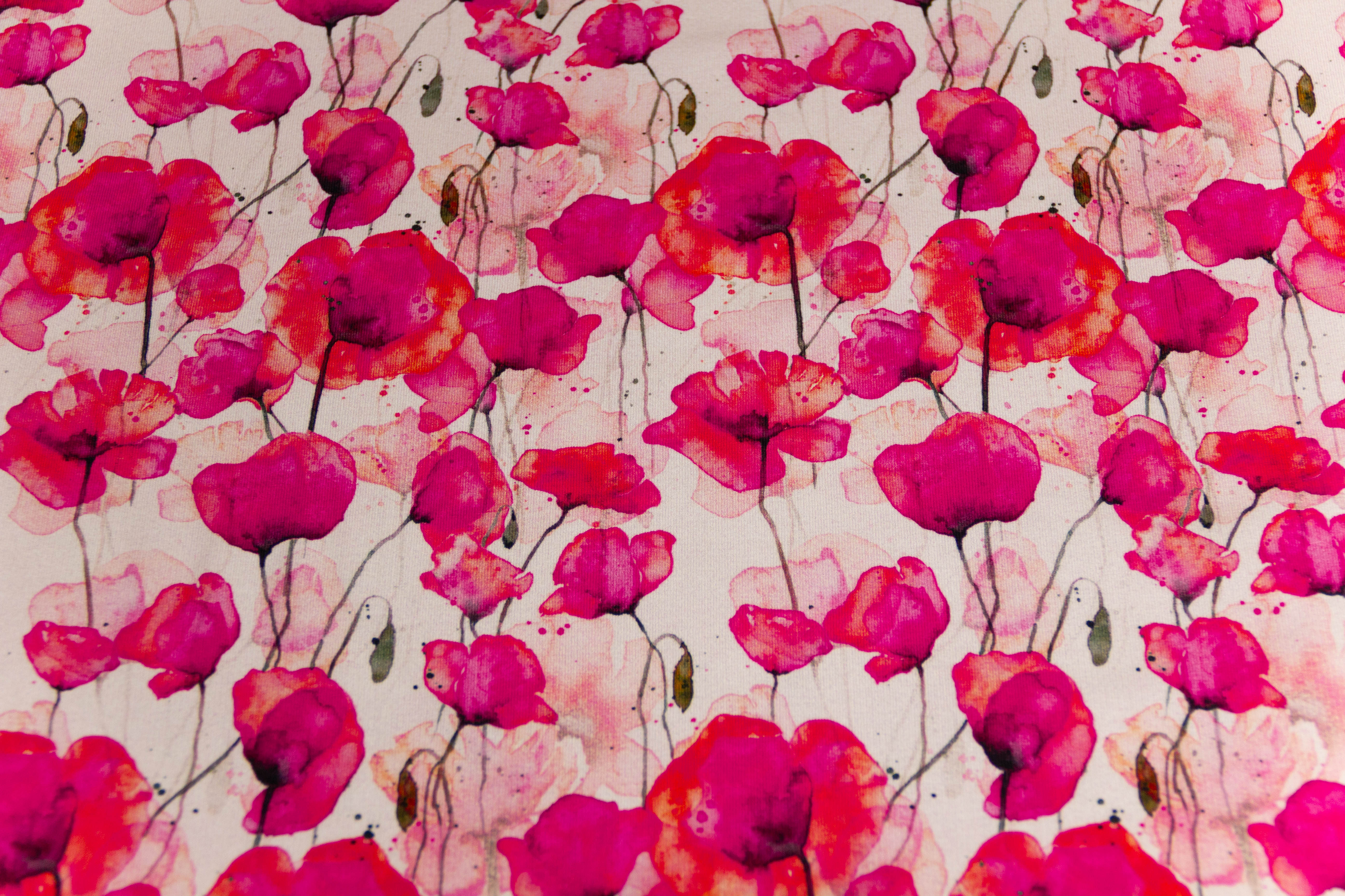 Jersey mit Mohnblumen, ecru, Artikel-Nr. FVJ-4395, Fräulein von Julie, 0,5 m