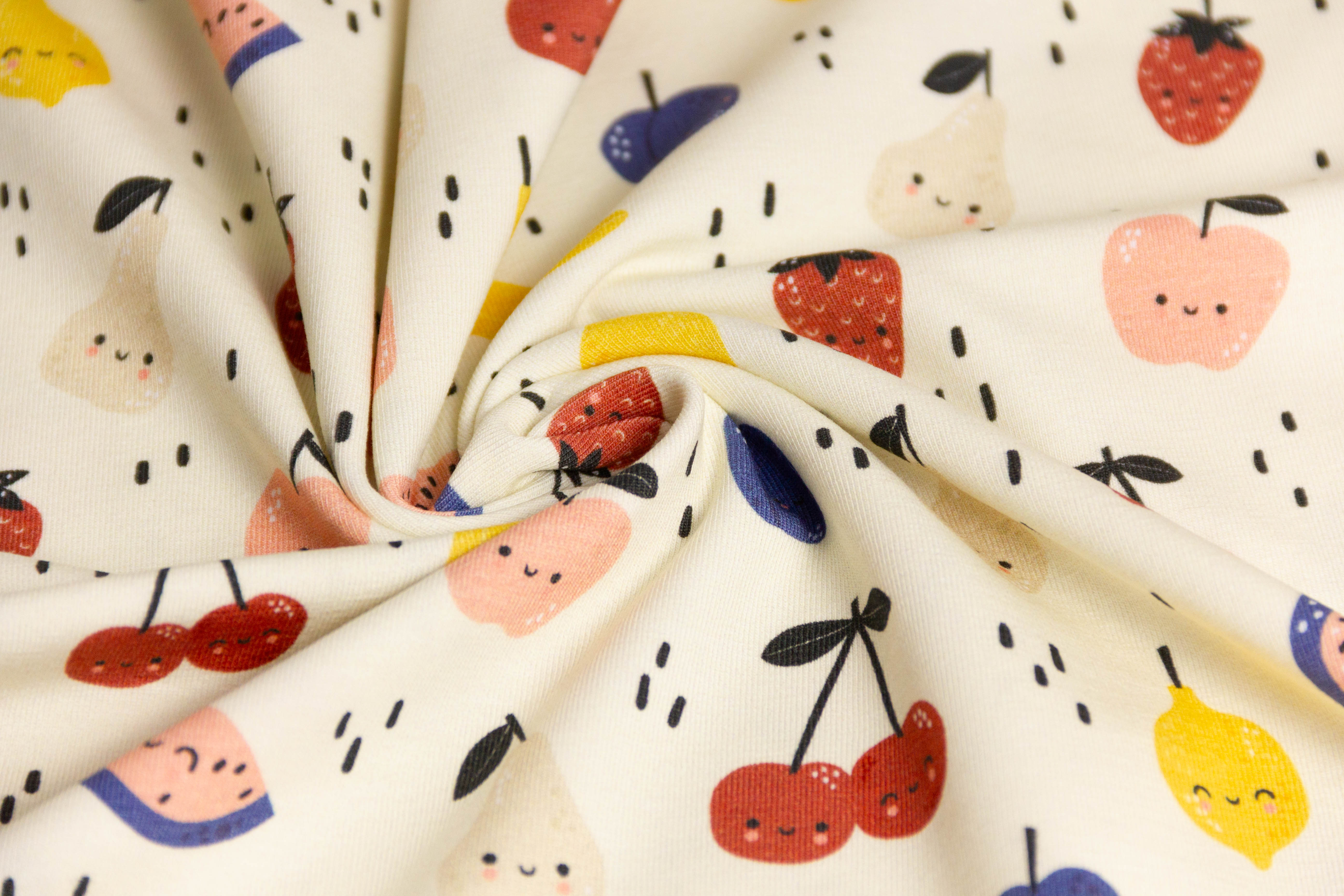 Jersey mit Früchten, Obst, Fräulein von Julie, dunkelblau, FVJ-2910, 0,5 m