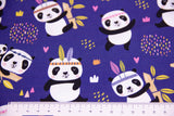 Stoffpaket Jersey + Bündchen mit Pandas, blau, beere