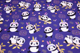 Stoffpaket Jersey + Bündchen mit Pandas, blau, beere