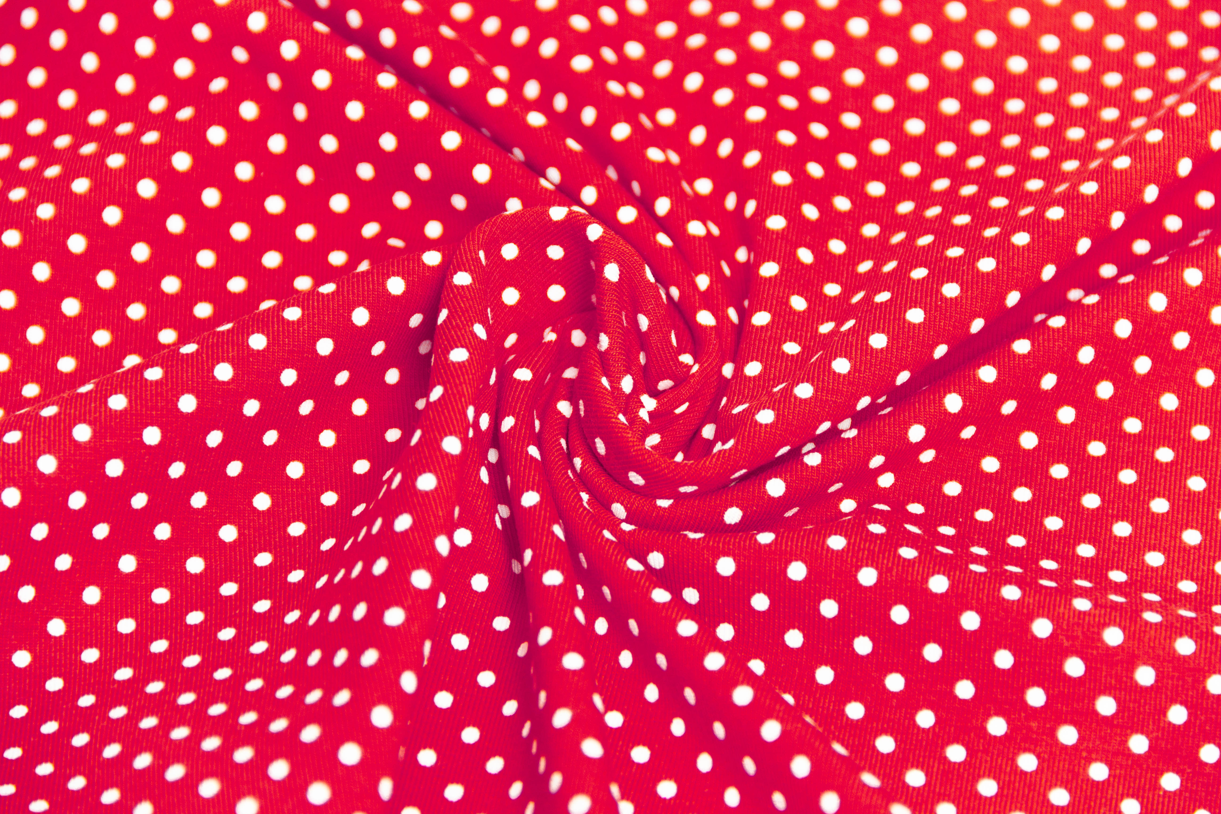 Restmenge 42 cm Jersey Pindots, mit Punkten, rot, weiß