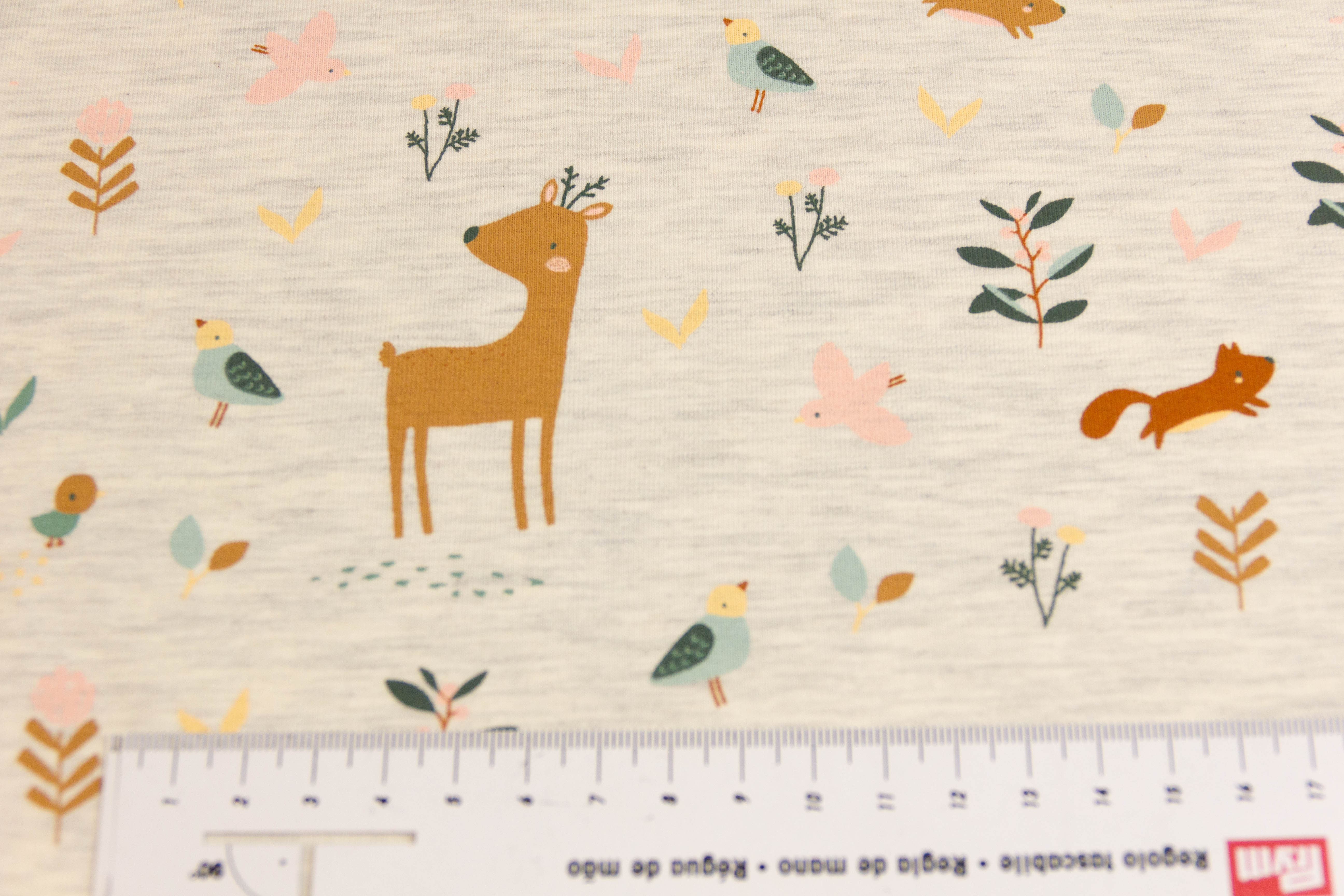 Jersey mit Rehen, beige meliert, 0,5 m